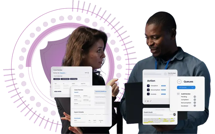 Illustration of a shield protecting email, devices and files in Microsoft 365